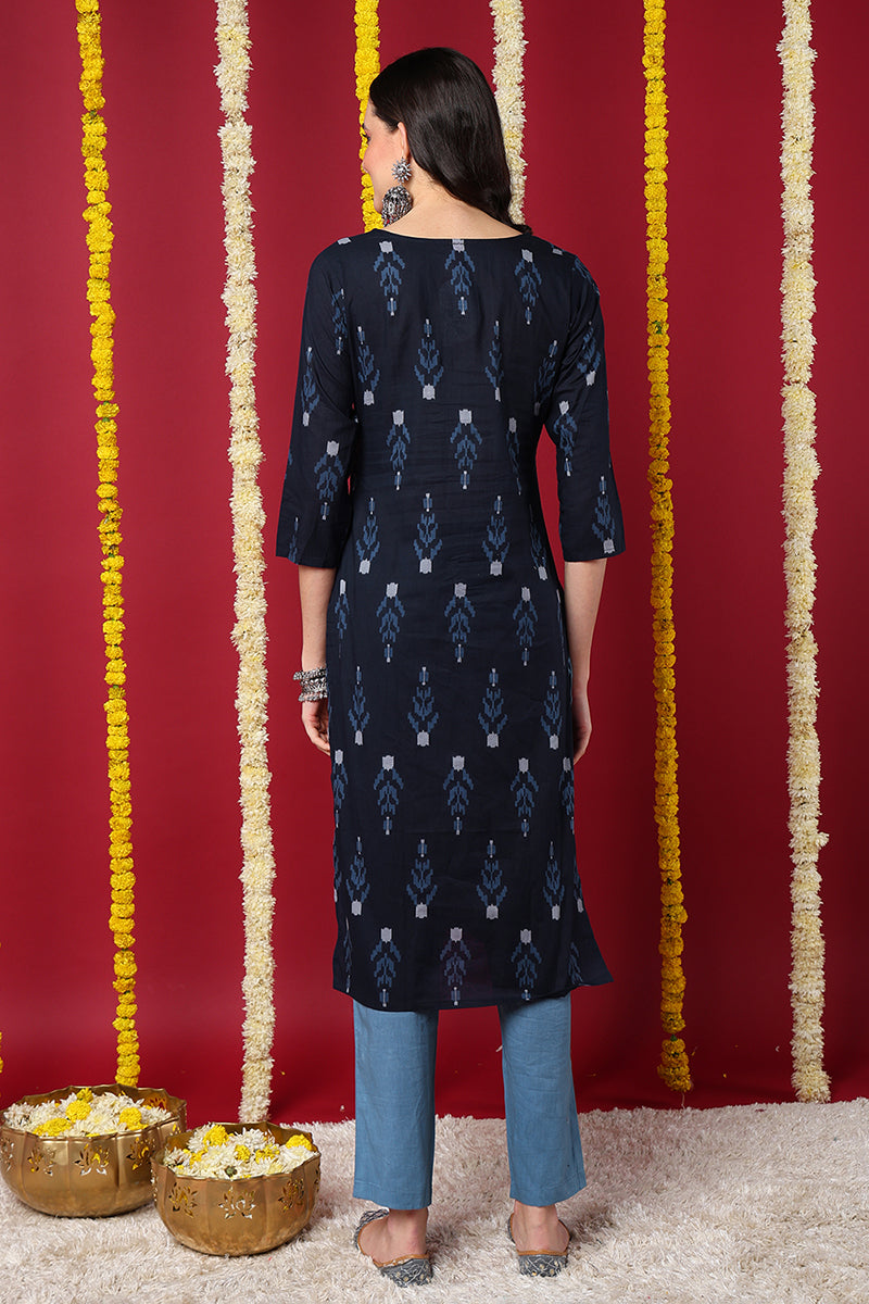 Fancy Occasion Wear Navy Blue Color Printed Cotton Kurti VCK1288