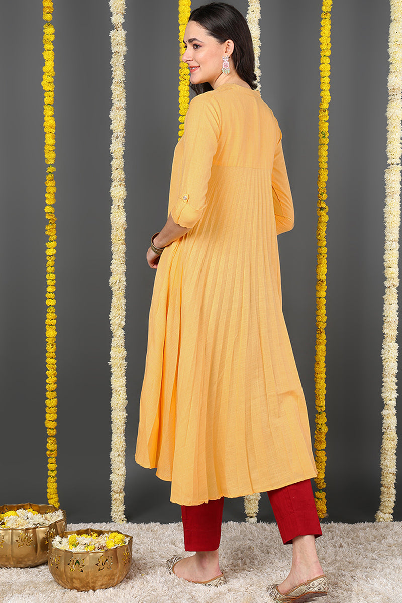 Women Cotton Trendy Festive Wear Yellow Printed Kurti VCK1542