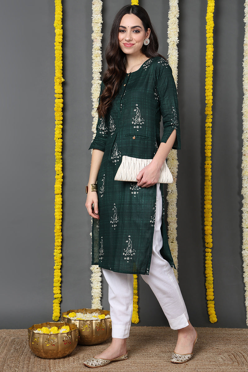 Women Fancy Occasion Wear Green Printed Kurti VCK1570