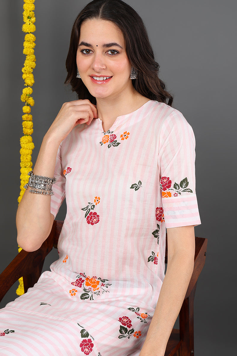 Women Cotton Fabric Pink Printed Fancy Daily Wear Kurti VCK1582