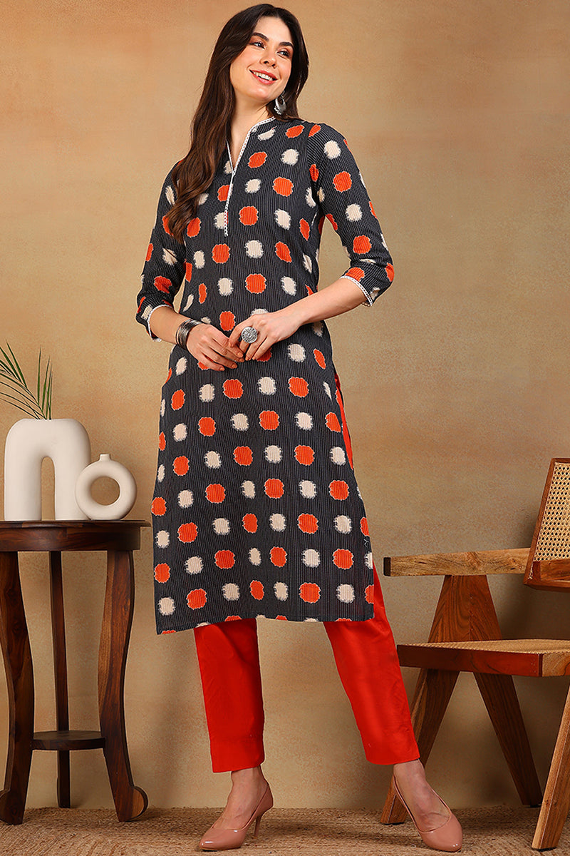 Women Charcoal Grey Printed Straight Kurta VCK1705E