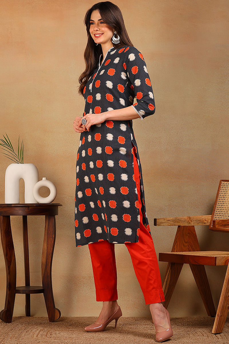 Women Charcoal Grey Printed Straight Kurta VCK1705E