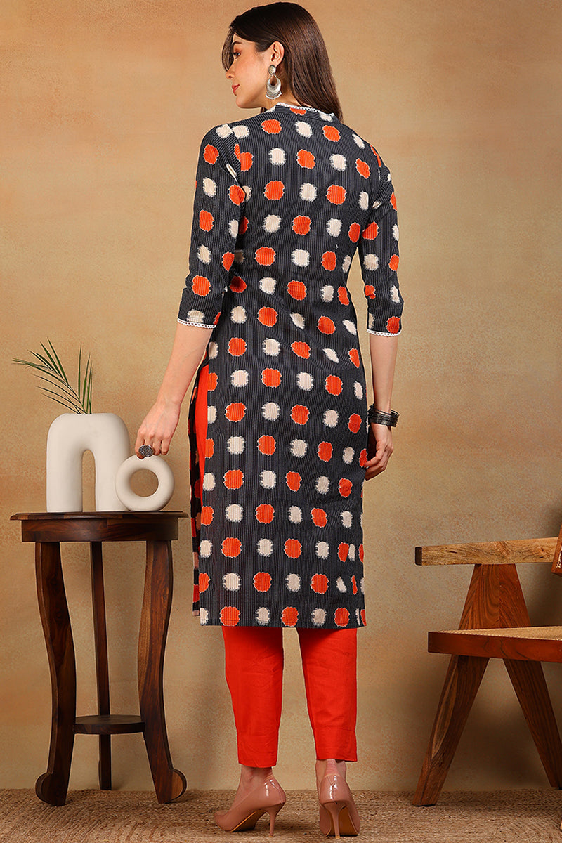 Women Charcoal Grey Printed Straight Kurta VCK1705E