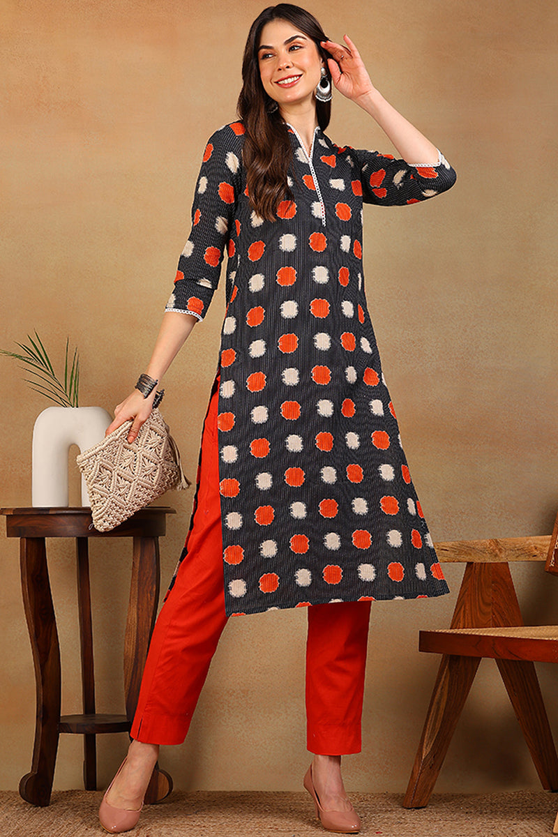 Women Charcoal Grey Printed Straight Kurta VCK1705E