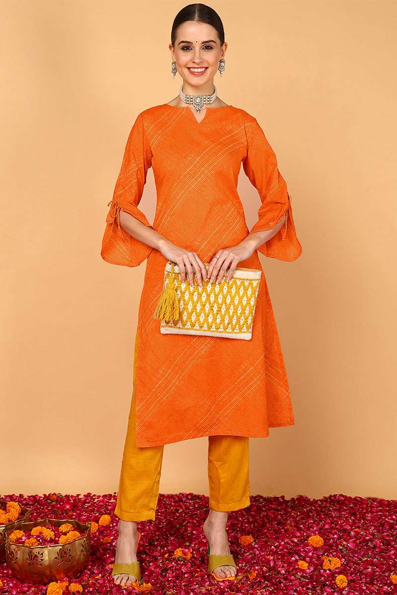 Orange And Yellow Printed Straight Kurta VCK1751E