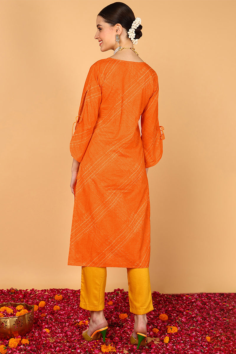 Orange And Yellow Printed Straight Kurta VCK1751E