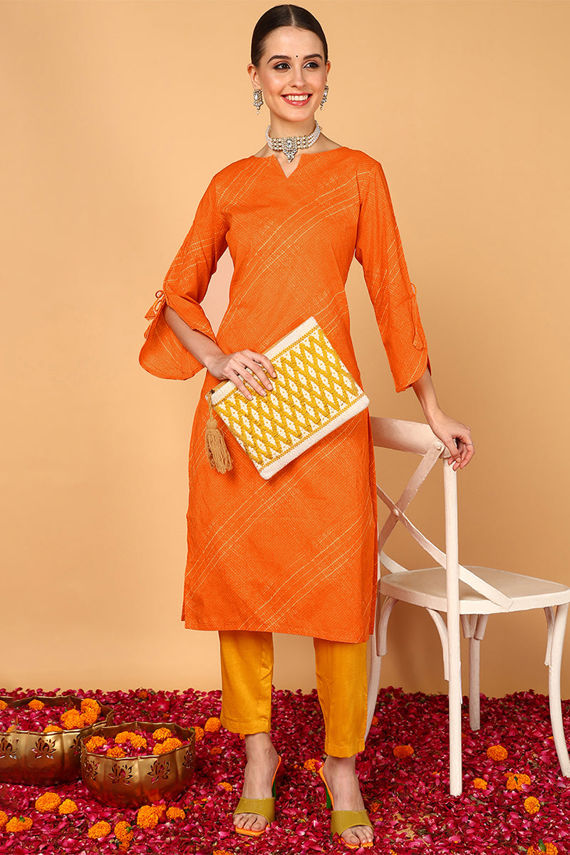 Orange And Yellow Printed Straight Kurta VCK1751E