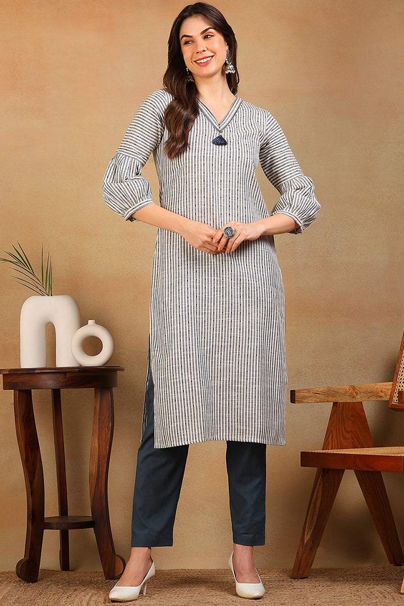 Buy Off White Kurti In Chanderi Cotton With Lace Checks Pattern Online -  Kalki Fashion