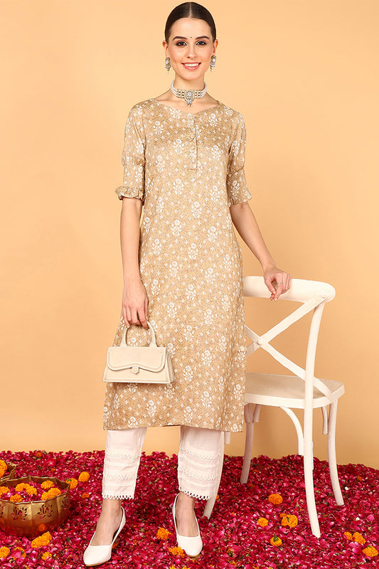 Beige Cotton Ethnic Motifs Kurta VCK8511