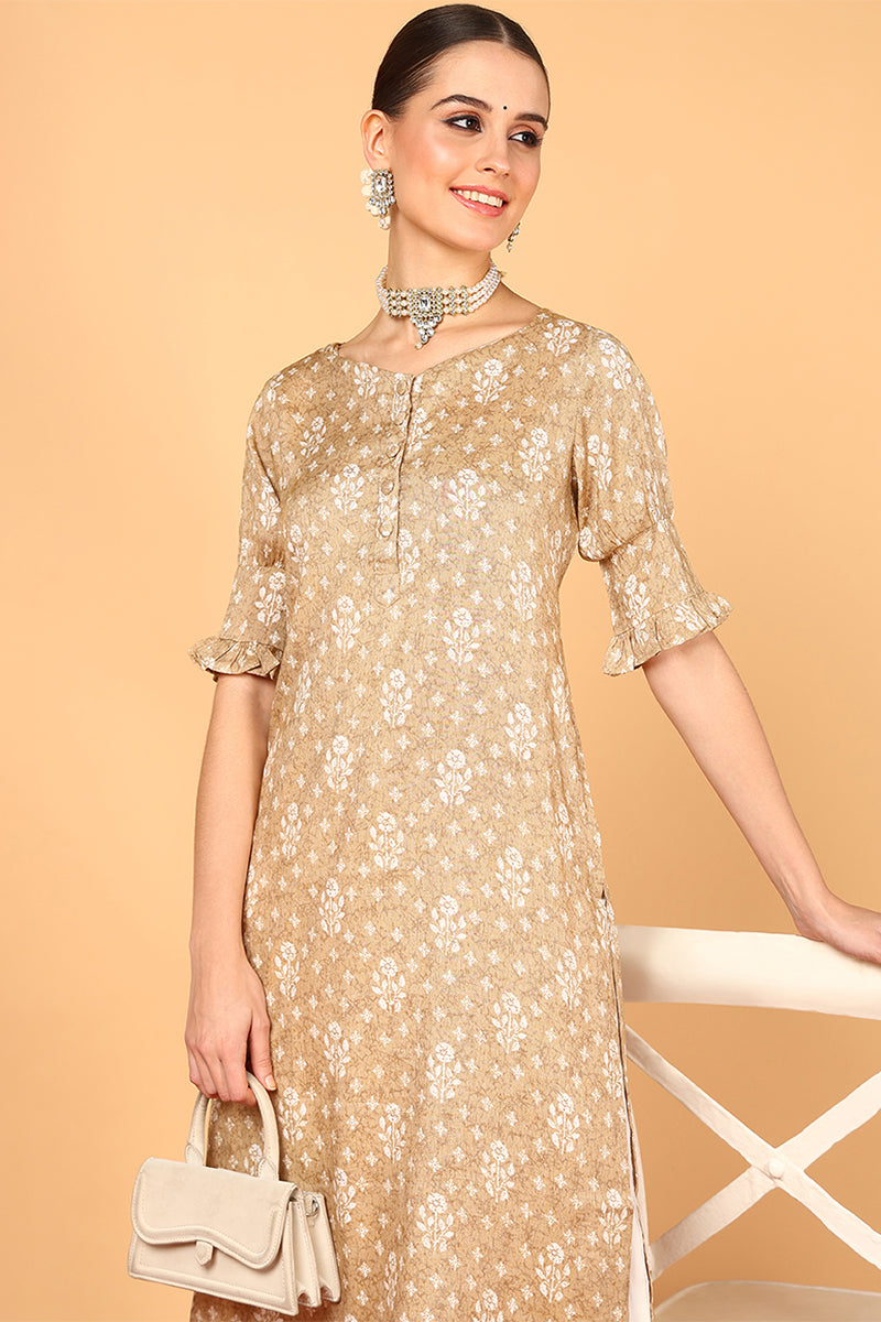 Beige Cotton Ethnic Motifs Kurta VCK8511