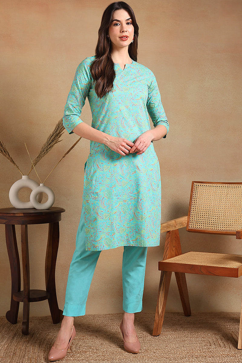 Sea Green Cotton Straight Kurta VCK8578