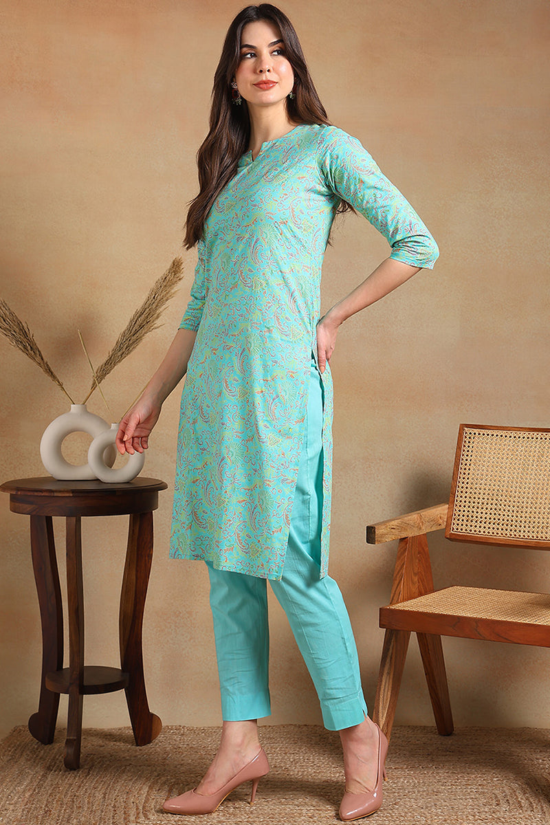 Sea Green Cotton Straight Kurta VCK8578