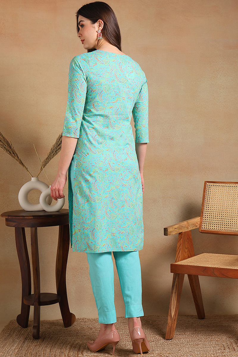 Sea Green Cotton Straight Kurta VCK8578