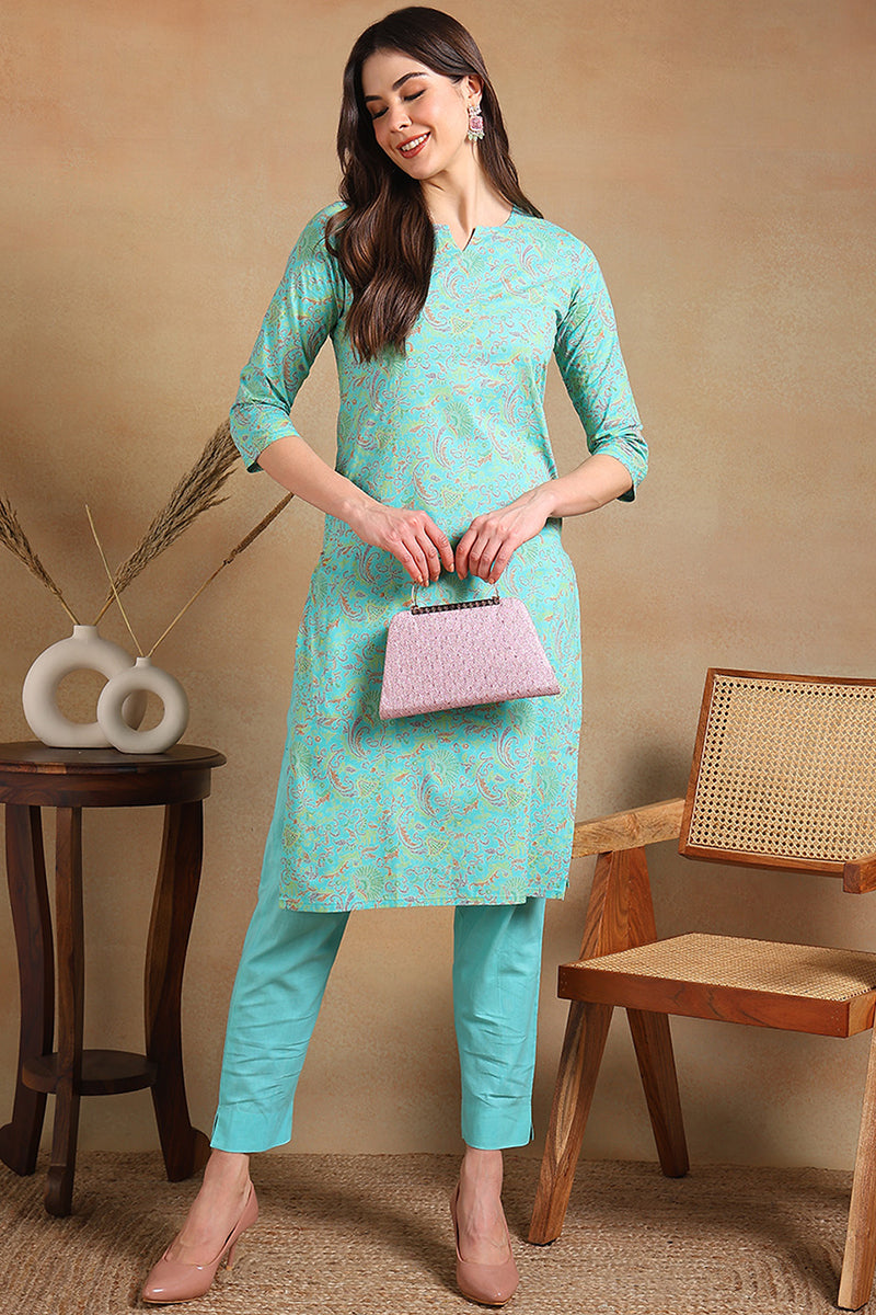 Sea Green Cotton Straight Kurta VCK8578