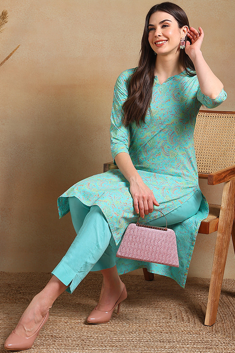 Sea Green Cotton Straight Kurta VCK8578