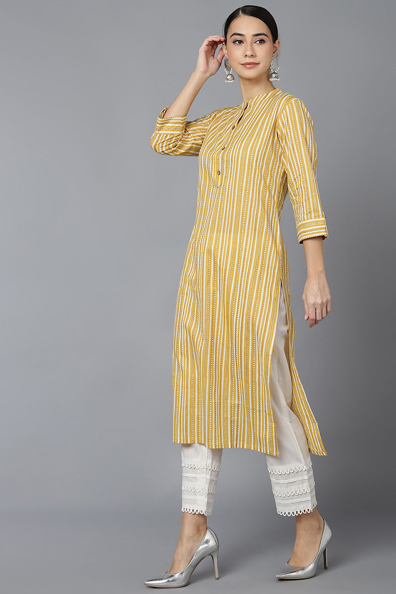 Mustard Cotton Straight Kurta VCK8681