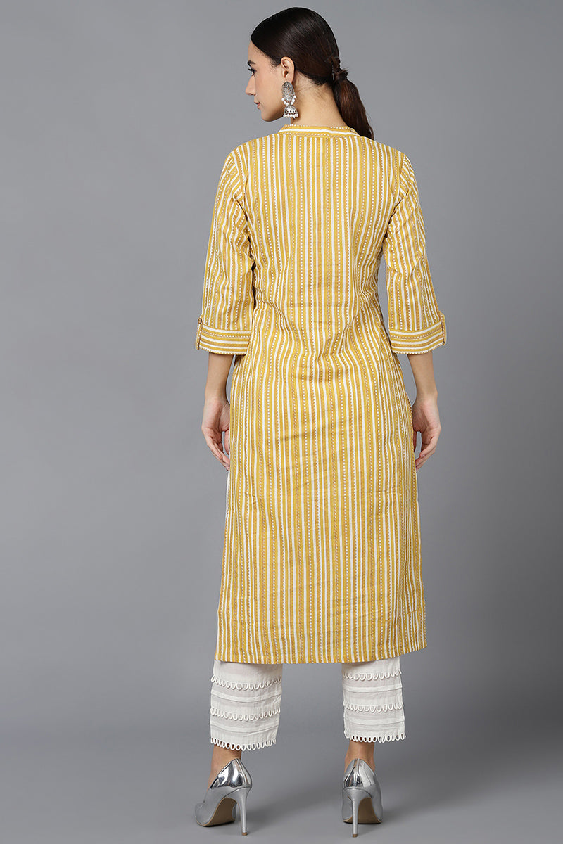 Mustard Cotton Straight Kurta VCK8681