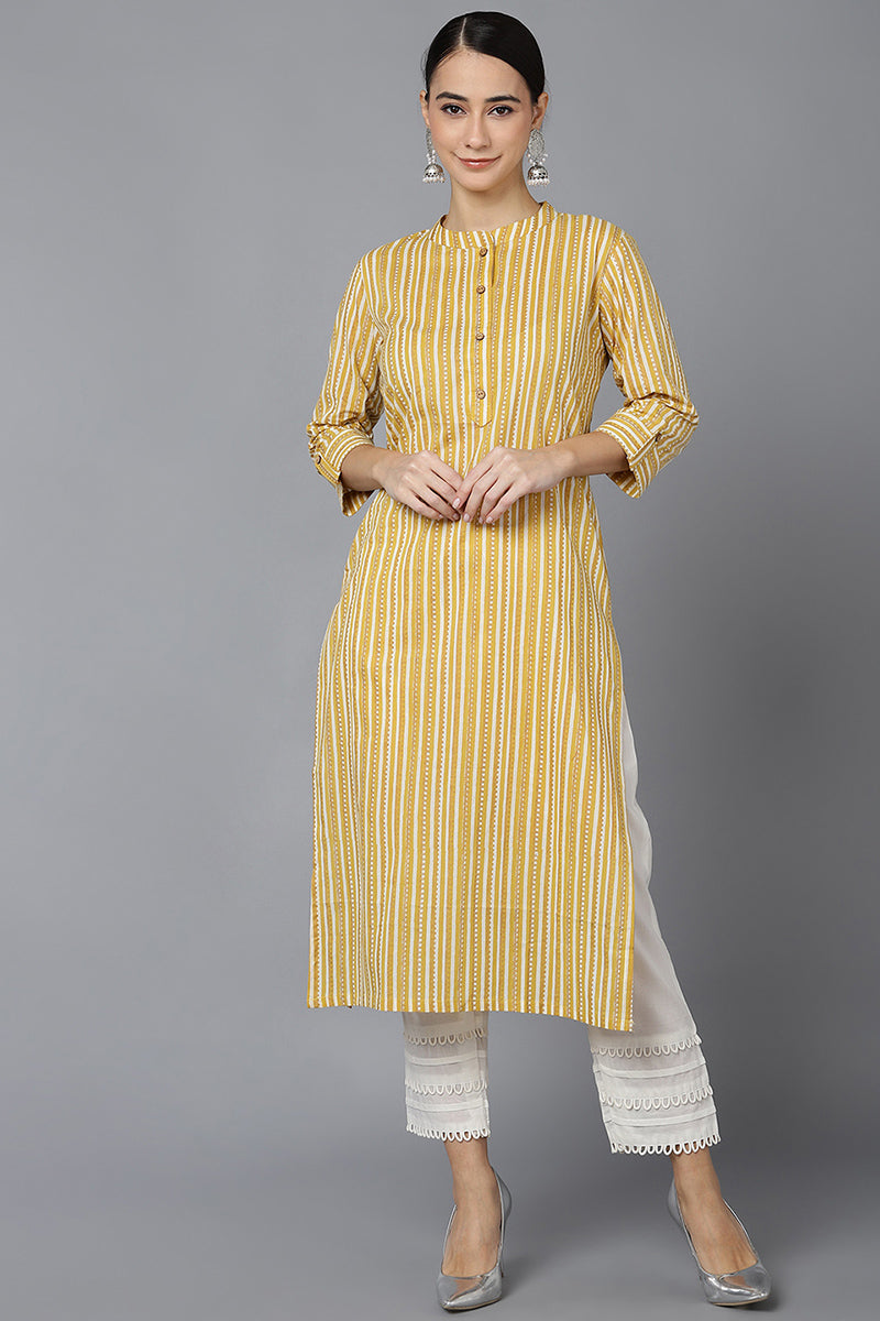 Mustard Cotton Straight Kurta VCK8681