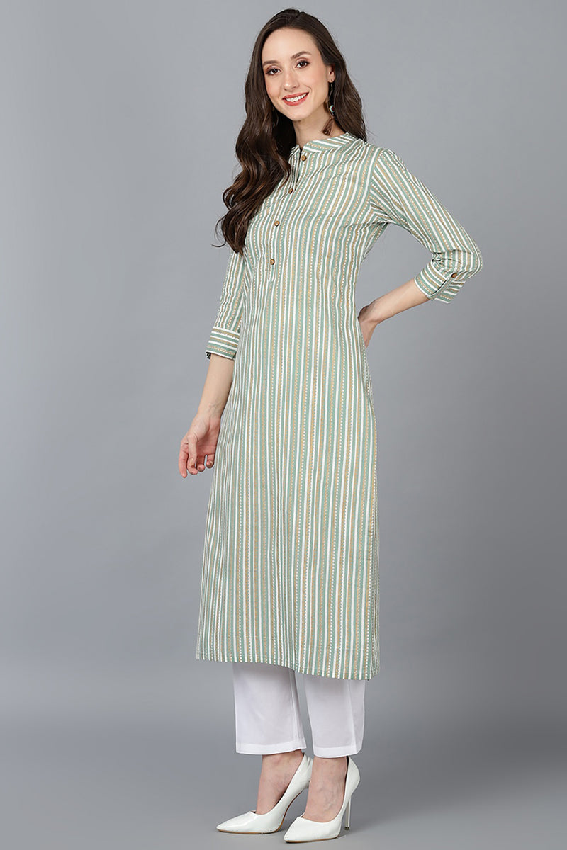 Light Green Cotton Straight Kurta VCK8769