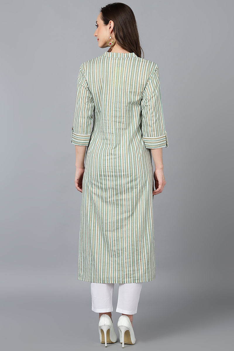 Light Green Cotton Straight Kurta VCK8769