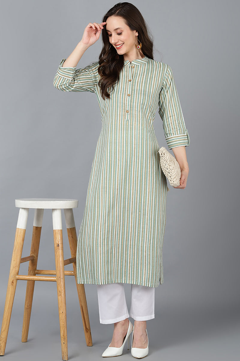 Light Green Cotton Straight Kurta VCK8769