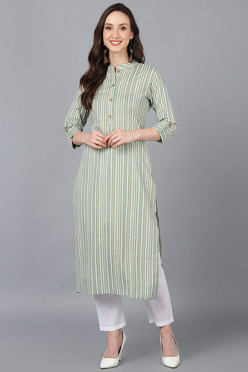 Light Green Cotton Straight Kurta VCK8769