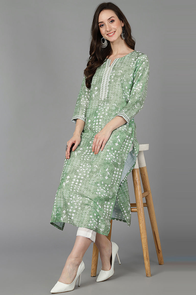 Green Silk Geometric Printed VCK8830