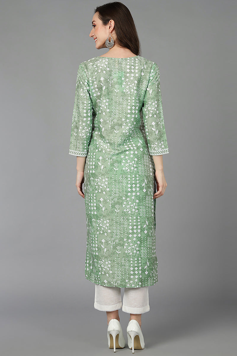 Green Silk Geometric Printed VCK8830