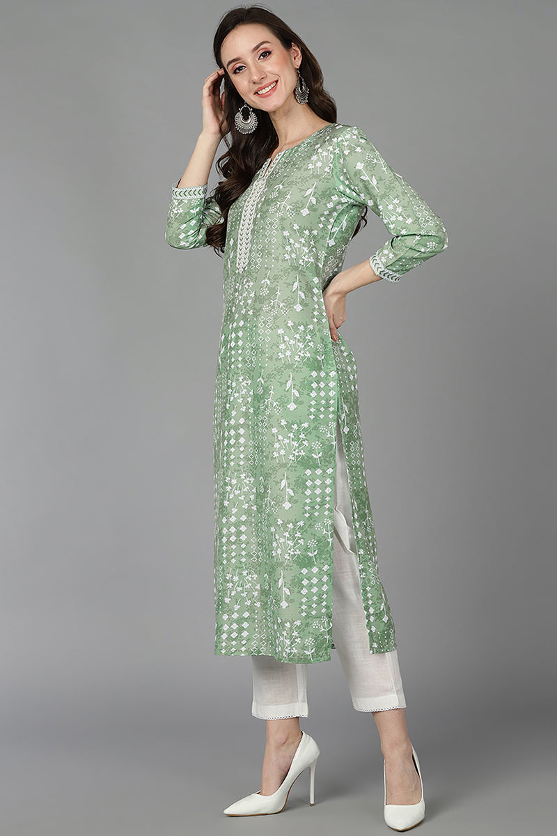 Green Silk Geometric Printed VCK8830