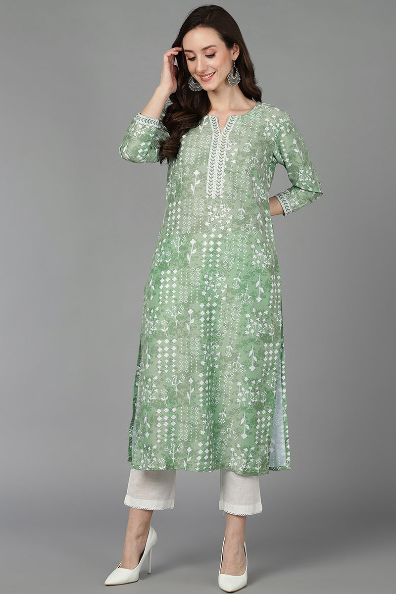 Green Silk Geometric Printed VCK8830