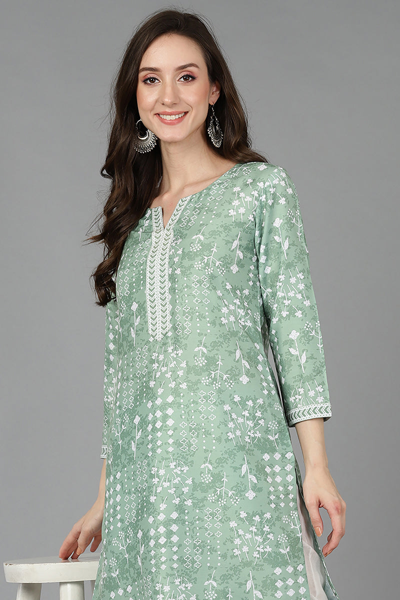 Green Silk Geometric Printed VCK8830