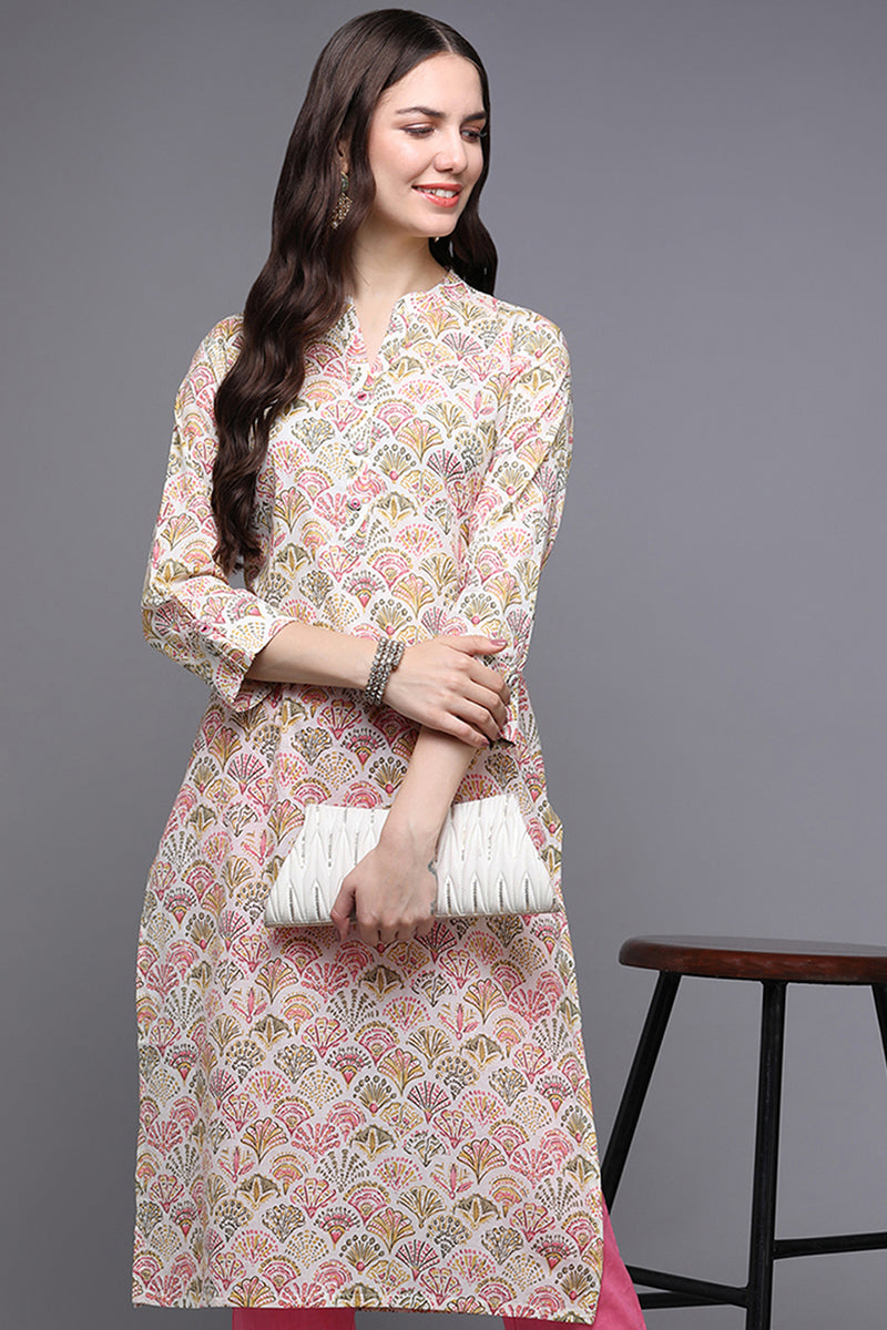 Beige Cotton Ethnic Printed Kurta VCK8869