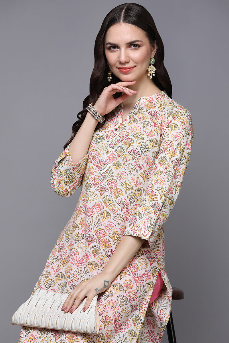 Beige Cotton Ethnic Printed Kurta VCK8869