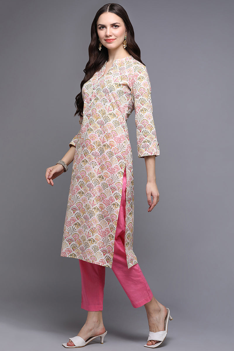 Beige Cotton Ethnic Printed Kurta VCK8869