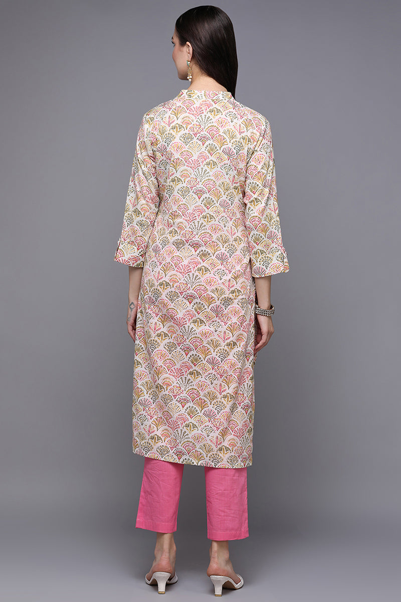 Beige Cotton Ethnic Printed Kurta VCK8869