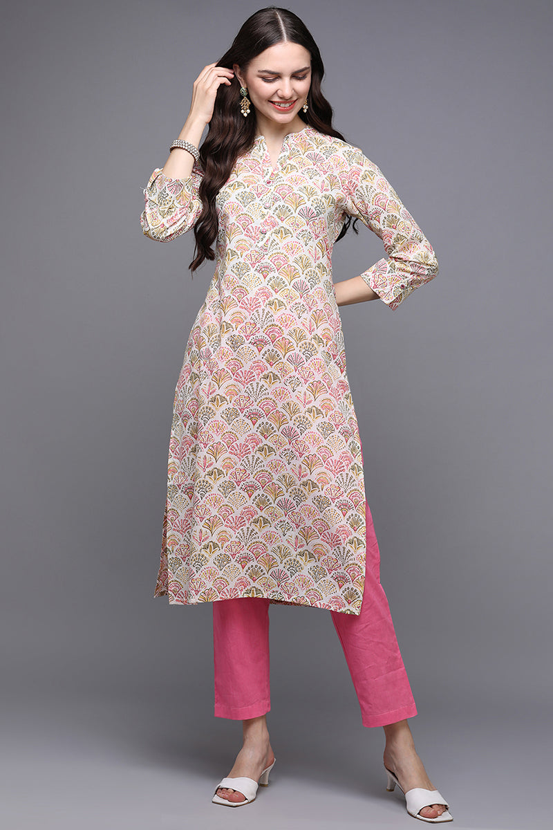 Beige Cotton Ethnic Printed Kurta VCK8869