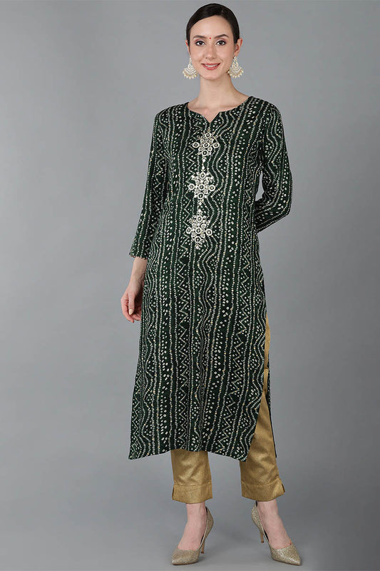 Green Viscose Rayon Ethnic Motifs Straight Kurta VCK8876