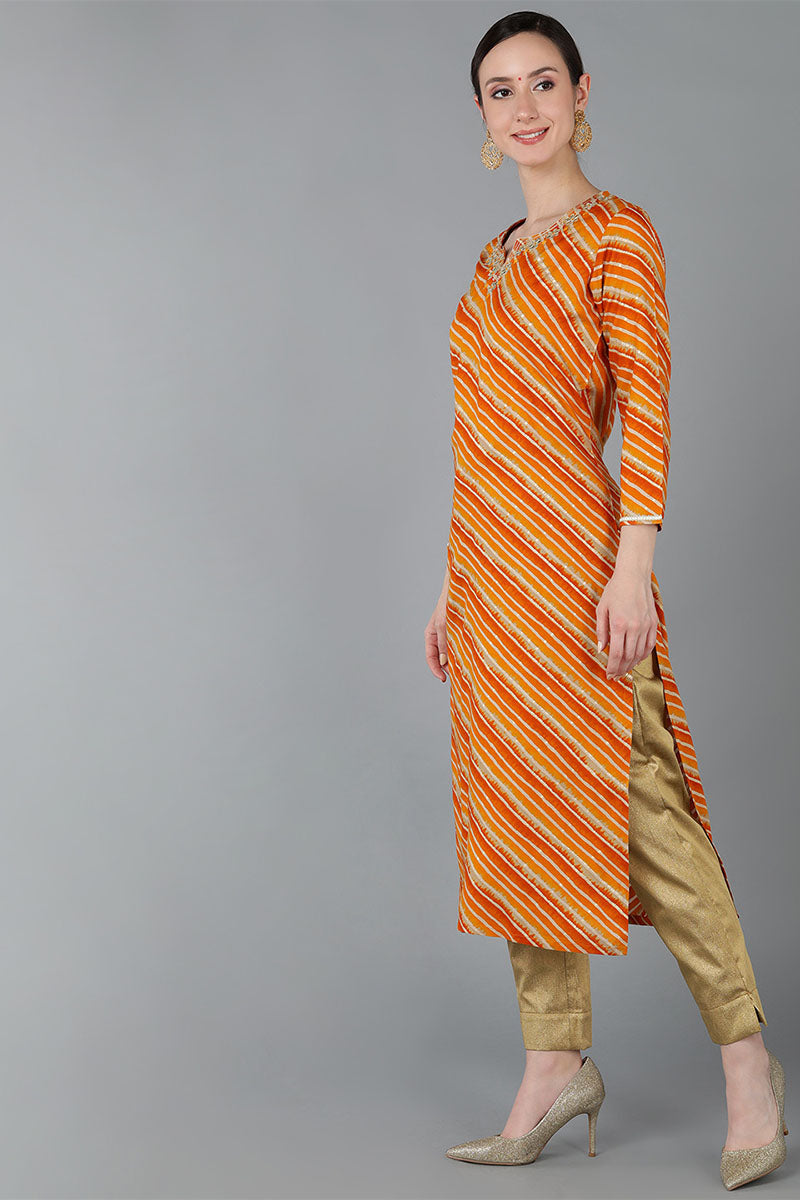 Orange Chanderi Silk Leheriya Straight Kurta VCK8976