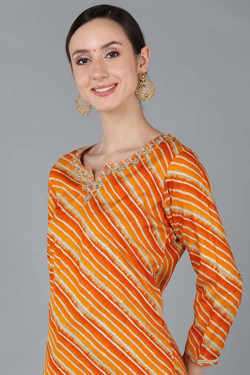 Orange Chanderi Silk Leheriya Straight Kurta VCK8976