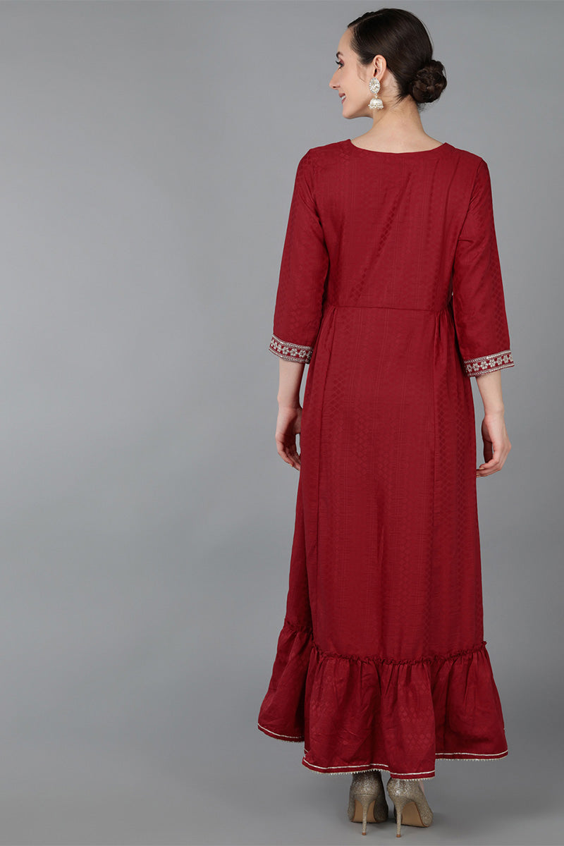 Maroon Chanderi Silk Ethnic Motifs A-Line Kurta VCK8983