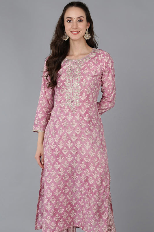 Pink Silk Blend Ethnic Motifs Embroidered Straight Kurta VCK9021