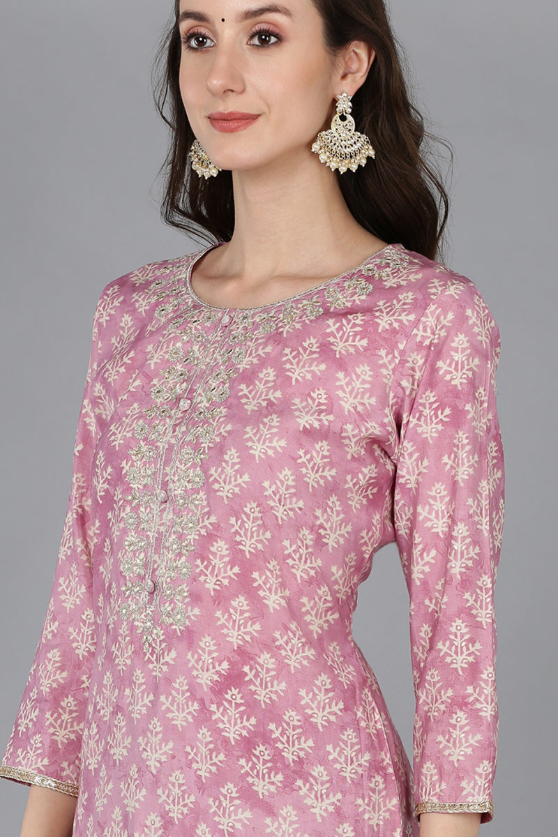 Pink Silk Blend Ethnic Motifs Embroidered Straight Kurta VCK9021