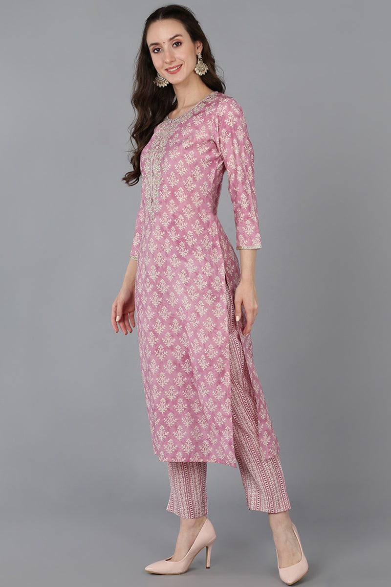 Pink Silk Blend Ethnic Motifs Embroidered Straight Kurta VCK9021