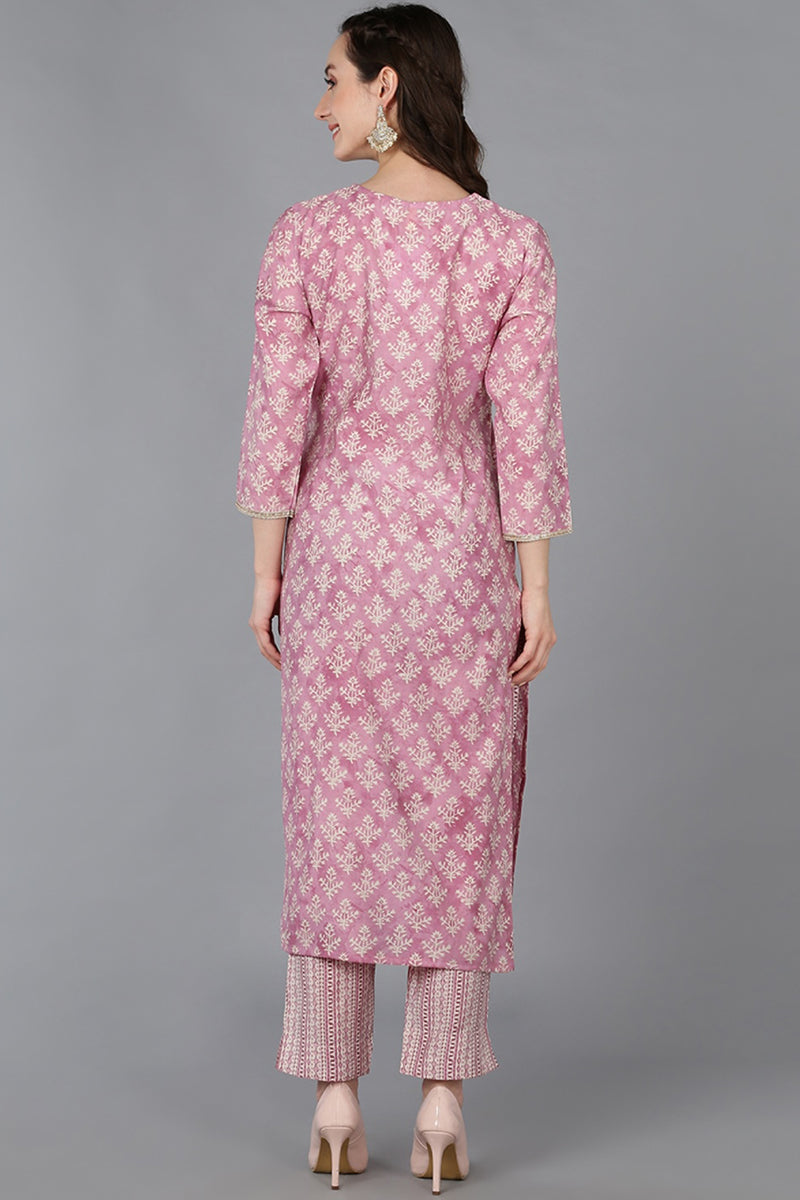 Pink Silk Blend Ethnic Motifs Embroidered Straight Kurta VCK9021