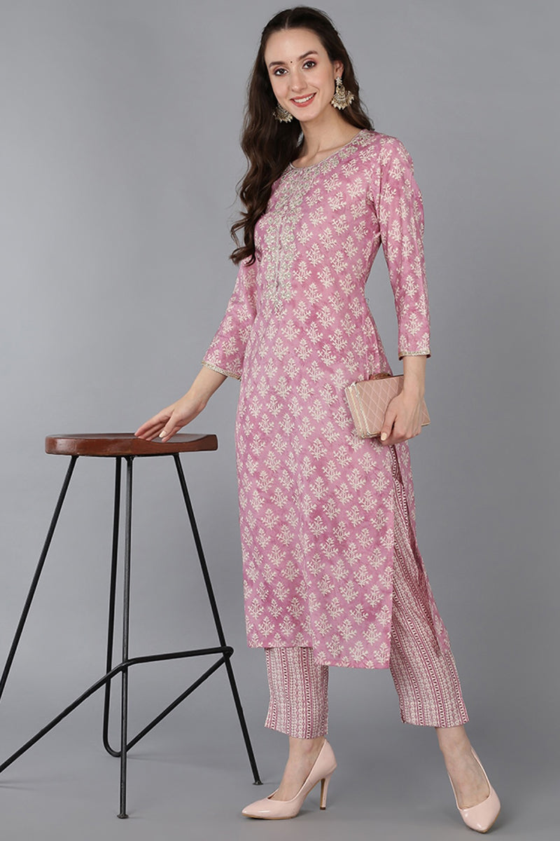 Pink Silk Blend Ethnic Motifs Embroidered Straight Kurta VCK9021