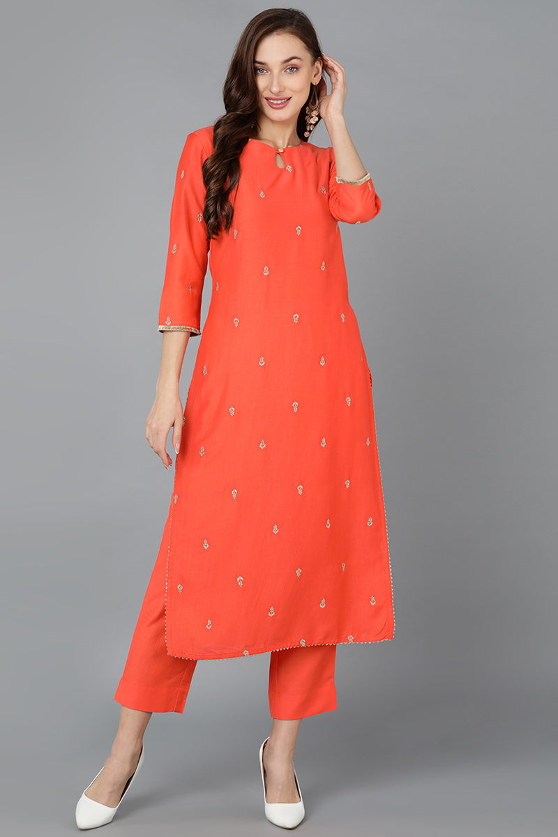 Viscose Rayon Orange Straight Kurta VCK9103