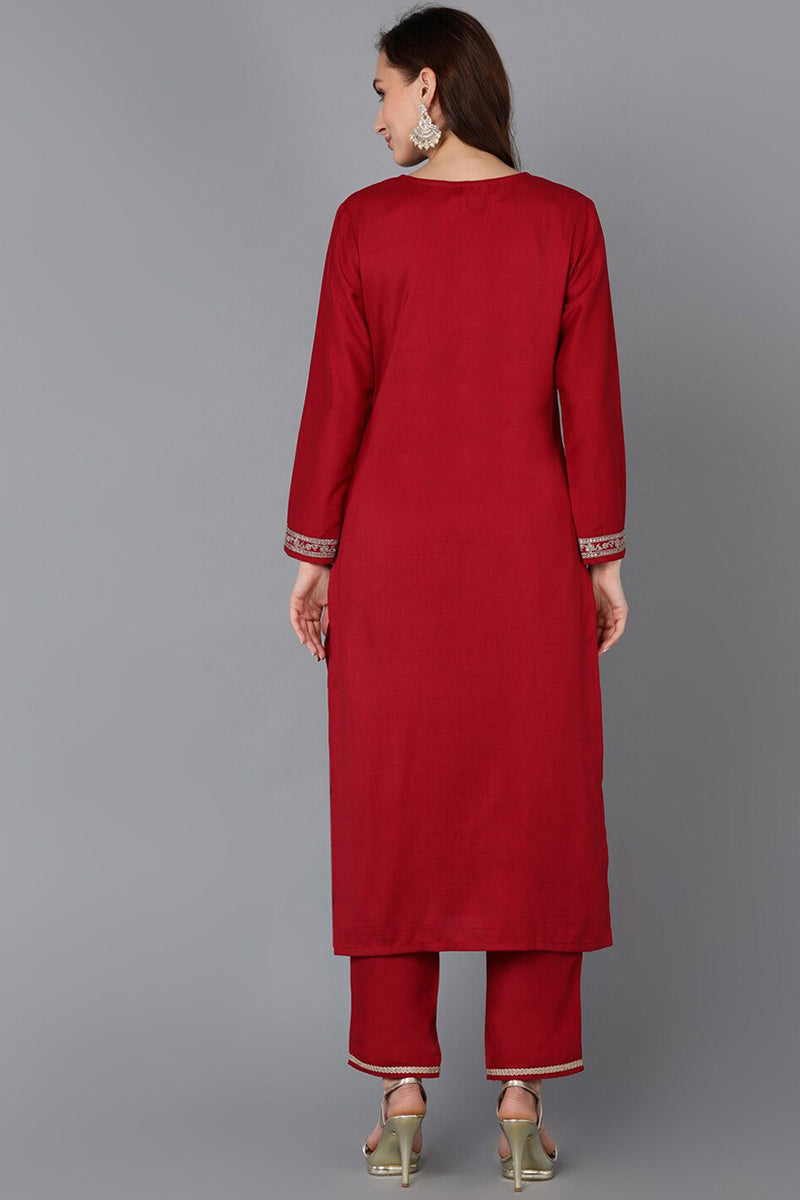 Red Silk Blend Straight Kurta VCK9116