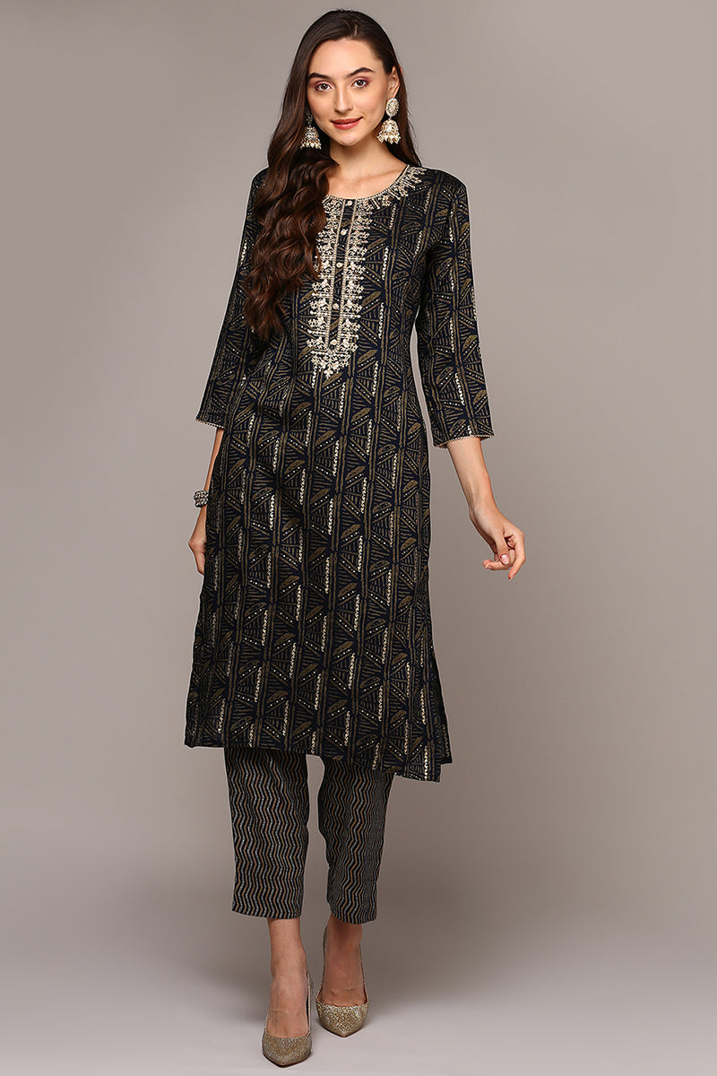 Plus Size Blue Silk Blend Ethnic Motifs Straight Kurta VCK9130