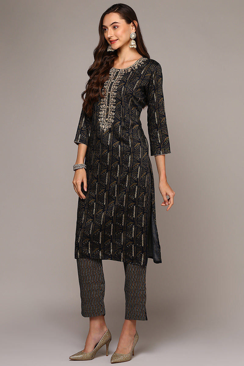 Plus Size Blue Silk Blend Ethnic Motifs Straight Kurta VCK9130