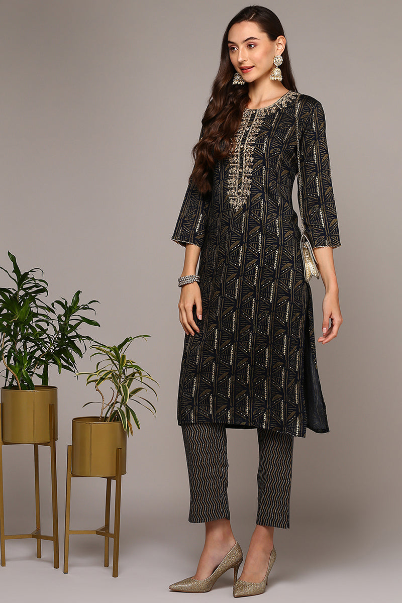 Plus Size Blue Silk Blend Ethnic Motifs Straight Kurta VCK9130